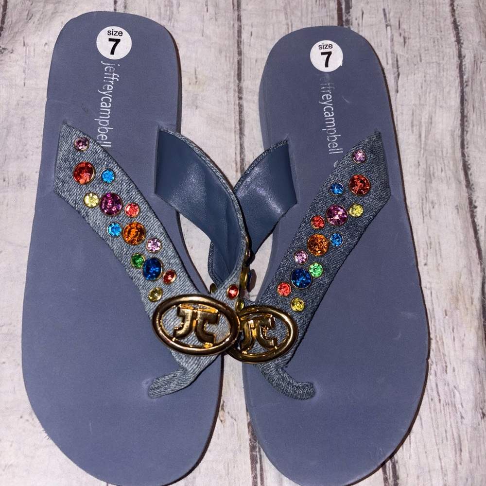 Jeffrey Campbell Iconics Embellished Platform Thong Sandals 7 blue - Picture 3 of 4